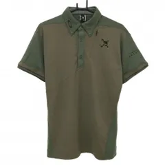 オークリー 半袖ポロシャツ ブラウン×グリーン ウール混 袖ティー装着可 ボタンダウン  メンズ M ゴルフウェア Oakley