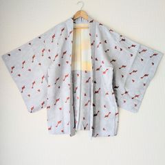 Japanese Vintage Haori embroidered Full of chrysanthemums pattern Silk Kimono Jacket 長羽織 羽織 正絹 刺繍 菊文 銀鼠 赤 古布 時代布 一点物 大正浪漫 和洋折衷