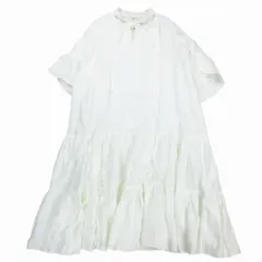 d-due デドゥエ アッシュペーフランス リネン100% ボウタイ フレア ロング ワンピース 7分袖 ホワイト サイズM レディース 【中古】