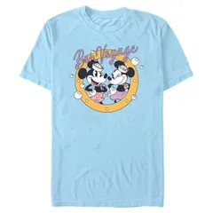 【送料無料】 ディズニー メンズ Tシャツ トップス Disney's Mickey Mouse And Minnie Mouse Bon Voyage Men's Graphic Tee Light Blue