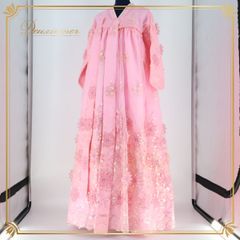 【美品 日本製 社交ダンス衣装】ピンク×豪華フリル gentil ワンピース 日本製 社交ダンス衣装】サーモンピンク×豪華フロート gentil