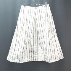 ◇ Mila Owen ミラオーウェン ストライプ柄 バックファスナー 上品 膝丈 台形 スカート サイズ1 アイボリー レディース E  【1309040023895】