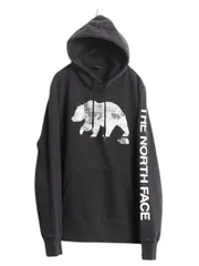 【お得なクーポン配布中!】 ノースフェイス ベア イラスト プリント スウェット フード パーカー メンズ M / 古着 The North Face プルオーバー 裏起毛 アウトドア 黒