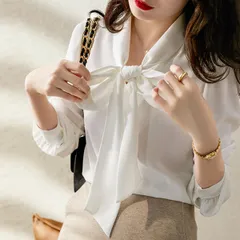 ボウタイブラウス　リボンタイ　シフォン　オフィス　フォーマル　入学　入園