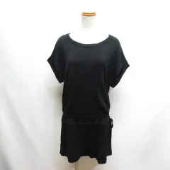 ミッシェルクラン MICHEL KLEIN 半袖 ニット チュニック ワンピース 38 黒 ブラック ウール混 日本製