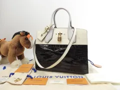 ルイヴィトン シティスティーマーMM N92883 クロコ黒/クリームレザー s付ハンドバッグ@TR5107001