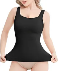 タンクトップ レディース 肌着 カップ付き 補正下着 ブラトップ 女性用下着 ウエストニッパー 通気性 伸縮性 L-XL 黒