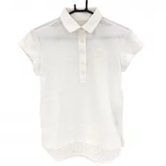 キャロウェイ 半袖ポロシャツ 白 一部レース ロゴワッペン ラインストーン レディース M ゴルフウェア Callaway