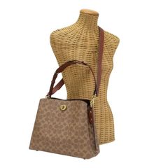 コーチ COACH ウィロウ ショルダー バッグ シグネチャー キャンバス コーテッド キャンバス / ポリッシュド ペブル レザー C2745 ハンドバッグ  2WAYバッグ レディース ブラス / タンラスト 正規品 極美品 中古 mbl30027