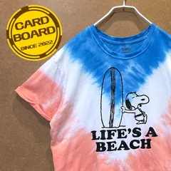 USA輸入古着 ピーナッツPEANUTS スヌーピー サーフボード 半袖tシャツ タイダイ染 水色×白×サーモンピンクL