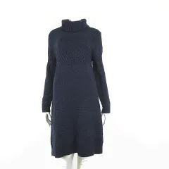 クールシュクレ COEUR SUCRE ワンピース チュニック ラメ ニット オフタートル ウール混 長袖 M 紺 ネイビー