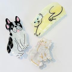 【ねこ白】【ねこクリーム】【フレンチブルドッグ】ヘアクリップ　にゃんこ好きに　　foogee