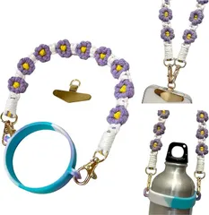 アリス Hi-Craft ハンドストラップ スマホストラップ 手首 携帯ストラップ おしゃれ かわいい ペットボトルホルダー付 フォンタブ 金具 2way(パープル)