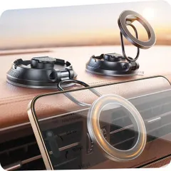 スマホホルダー車マグネットenGMOLPHYMagSafe車載スマホスタンド【真空吸盤+強力磁気】車載スマホホルダー折りたたみ式マグセーフカー用品台座iPhone16/15/14/13対応車内・ジム・浴室ミラー対応