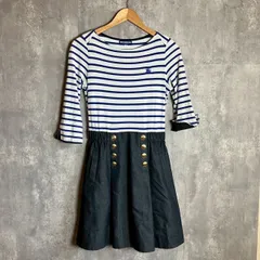 バーバリーブルーレーベル ワンピース 七分袖 ボートネック ボーダー ポケット付き 裏地無し 紺 Mサイズ相当 ★お値段交渉を受け付けます。