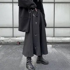 モード系 ブラック スカート ミモレ丈 ひざ下丈 ウエストゴム 黒 アシンメトリー 無地 個性的 ストリート系 ダンス 衣装 ハイウエスト Aライン 原宿系 韓国 春夏秋冬 おしゃれ