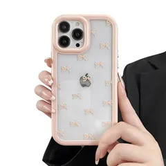 ZTOFERA iPhone 13 Pro Maxケース用、可愛いクリア透明リボンボウノット、韓国おしゃれシンプルカバー、ソフトTPU超スリム耐衝撃保護カバー iPhone 13 Pro Maxスマホケース用、サンゴ 1