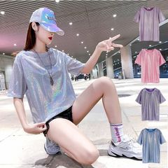 トップス 半袖 ラメ  きらきら tシャツ ヒップホップ  ダンス シルバー