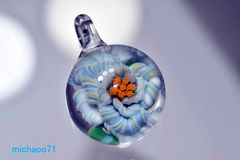 ハンドメイド　ガラス製 ペンダントトップ ブルーローズ アクセサリー ハンドメイド ガラス製 ペンダントトップ ブルーローズ