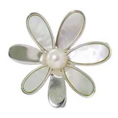 本物 タサキ TASAKI 田崎 フラワー モチーフ パール 1.6mm 925 ブローチ ホワイト シルバー アクセサリー ジュエリー 中古 【フォロー割】