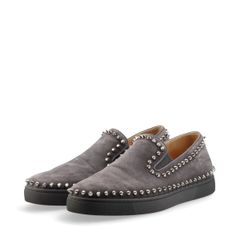 Christian Louboutin クリスチャンルブタン PIK BOAT スパイクスタッズ スエード スリッポン メンズ 41 グレー イタリア製