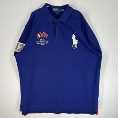 古着 90's/90年代 ポロバイラルフローレン Polo by Ralph Lauren 鹿の子 半袖 ラガーシャツ ビッグポニー ラバーボタン 大きいサイズ XXL  ブルー系 無地 メンズ