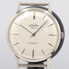 OH済/風防新品換済/赤秒針 ENICAR エニカ ハニカム文字盤 自動巻 希少