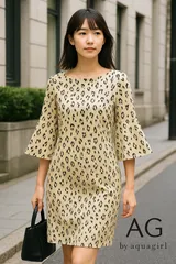 ★送料無料★🌸商品名  AG by aquagirl（エージーバイアクアガール）レオパード柄ワンピース／七分袖 Aラインワンピース
