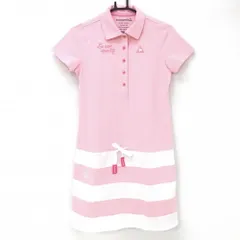 ★SALE価格★【美品】ルコック 半袖ポロワンピース ピンク×白 スカート部ボーダー  レディース L ゴルフウェア le coq sportif