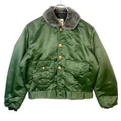 TUFFY JAC中綿入りナイロンジャケットボタンアップポリスジャケットフライトジャケットワークジャケットユニフォーム裏地キルティング緑グリーンカーキ金ボタンボア襟y2kレトログランパコアvintageヴィンテージ50731