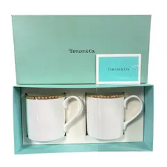 ♪3053 Tiffany & Co. ティファニー ゴールドバンド マグカップ ペアセット ホワイト コップ 箱有 未使用 保管品