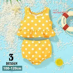 水着 スイムウェア 上下セット キッズ 子供用 女の子 セパレート ラウンドネック 水遊び 裾フリル 水玉 可愛いプール ノースリーブ 海水浴 水泳用品 タンキニ  nee3w636208
