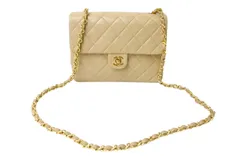 極美品 CHANEL シャネル チェーンショルダーバッグ ミニマトラッセ ラムスキン 1番台 1990年 ココマーク ベージュ ゴールド金具 中古 4c069400