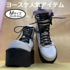 ☆新品未使用☆ Ｍサイズ 23.5cm ヨースケ YOSUKE 厚底ブーツ レースアップブーツ レディース ホワイトブラック 厚底スニーカー チェーン付き 白 約8cm厚底フラット　MY1196-260