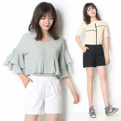 ショートパンツ レディース ボトムス 夏 ファッション コットン混紡 ベーシック ウエストゴム  短パン 無地 新作 夏物 涼しい カジュアル フィット感mingdu02