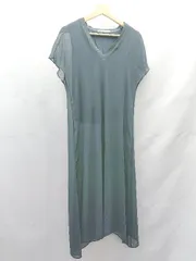 ◇ ⊂Φ ZARA ザラ Vネック シアー ロング丈 半袖 カットソー サイズXS グリーン系 レディース E  【1411280039045】