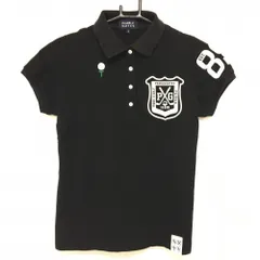 ★値下げ★パーリーゲイツ 半袖ポロシャツ 黒×白 襟裏ボーダー コットン100％ フロッキープリント レディース 0(S) ゴルフウェア PEARLY GATES