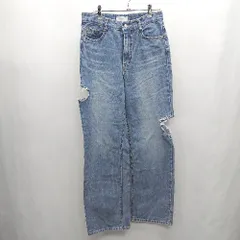 ◇ ⊂ me+em select ミームセレクト ダメージ加工 デニム サイズL ブルー レディース E  【1501160028358】