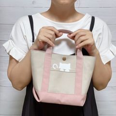 【可愛い！】猫ポケットのトートバッグ(ピンク)