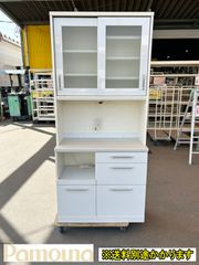 【中古】【一部地域送料無料】(株)パモウナ　食器棚　※傷や表面の浮きなどあり　ホワイト　木製　F-SA-120-0421A