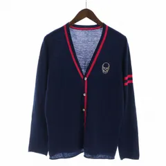 ルシアンペラフィネ LUCIEN PELLAT-FINET ニットカーディガン 長袖 Vネック スカルボタン ラインストーン 長袖 カシミヤ S 紺 ネイビー ■GY19 /MQのサムネイル