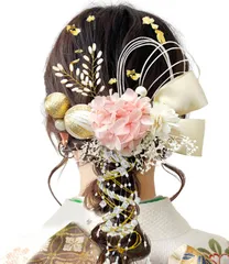【特価商品】プリザーブドフラワー 振袖 金箔 結婚式 和装 紐アレンジ 卒業式 袴 水引 ドライフラワー 髪飾り 和玉 髪飾り 成人式 A1600 9色展開 [JZOON]