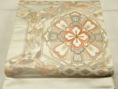 平和屋着物◎太鼓柄袋帯　駒刺繍　亀甲花鳥文　金彩　正絹　逸品　DAAT4832qp
