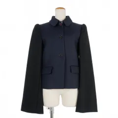 メゾンマルジェラ Maison Margiela 23SS ワイドスリーブ 切替 ウールジャケット 丸襟 38 ネイビー ブラック 黒 紺 SI0BN0004 S54881 511 国内正規のサムネイル