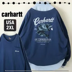 カーハート carhartt★バスフィッシング★ポケット付ロンT/長袖Tシャツ★筆記体ロゴ★ビッグサイズUSAメンズ2XL 2404A009