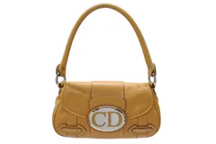 極美品 CHRISTIAN DIOR クリスチャンディオール CDロゴプレート ハンドバッグ 08B00076 ベージュ レザー 中古 4b005867
