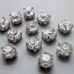＊20個＊ ガラス ラインストーン 台座付 パーツ ビジュー 8x6mm クリア 縫い付け ハンドメイドパーツ LS38