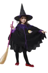 [eones] ハロウィン コスプレ 衣装 魔法使い Lサイズ 魔女 女の子 子供 魔法マント とんがり帽子 ショール コスチューム