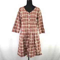 LEPSIM LOWRYS FARM【ローリズファーム】 七分袖 シャツワンピース 【size:M/ひざ丈/茶/ブラウン/チェック柄】dress◆BJ086-a