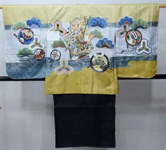 七五三 五歳 男児 羽織・着物・襦袢3点セット L寸 豪華絢爛 黄土色 宝船 お仕立て無料 祝着 NO37790-2